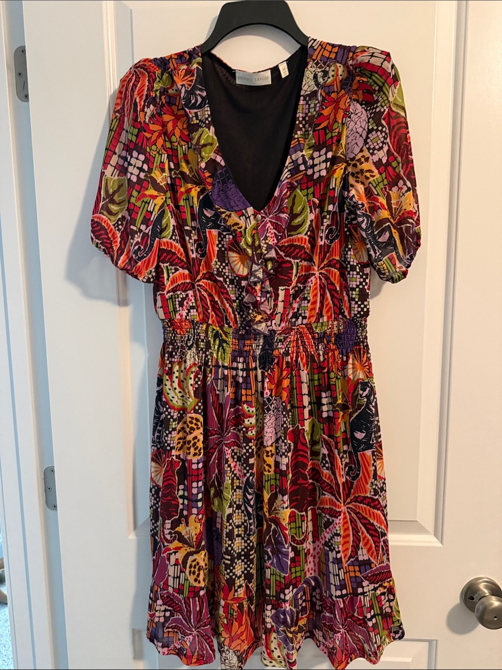 Sunny Leigh Multicolor Tropical Print Smocked Waist Dress Size M